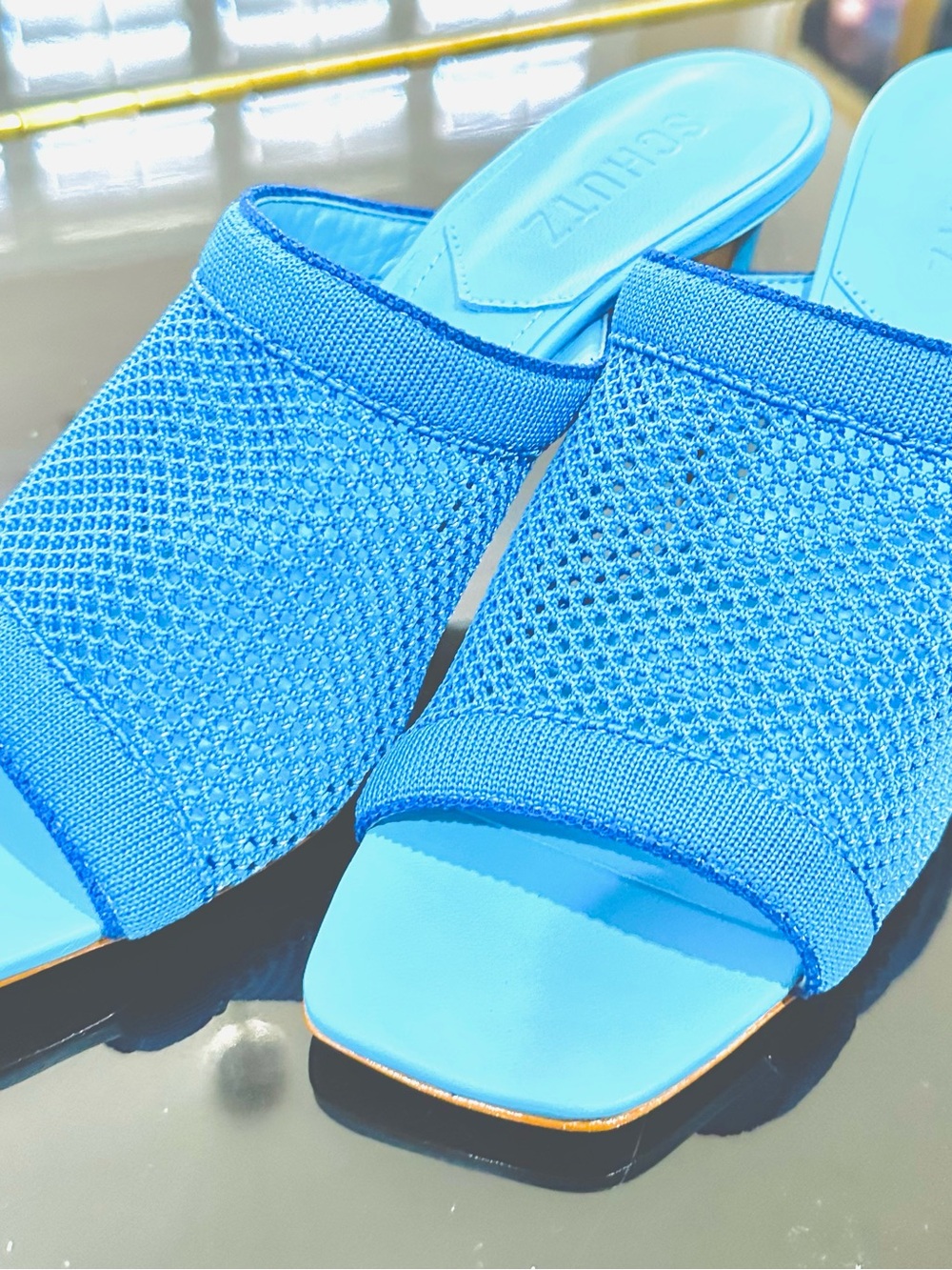 SCHUTZ Blue Knit Slide Mules